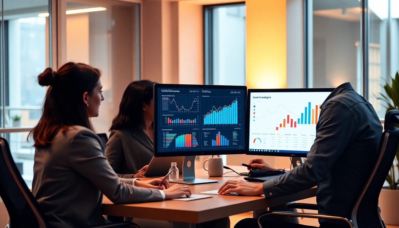 Gain insights with competitive intelligence services through analytics and teamwork in a modern office.