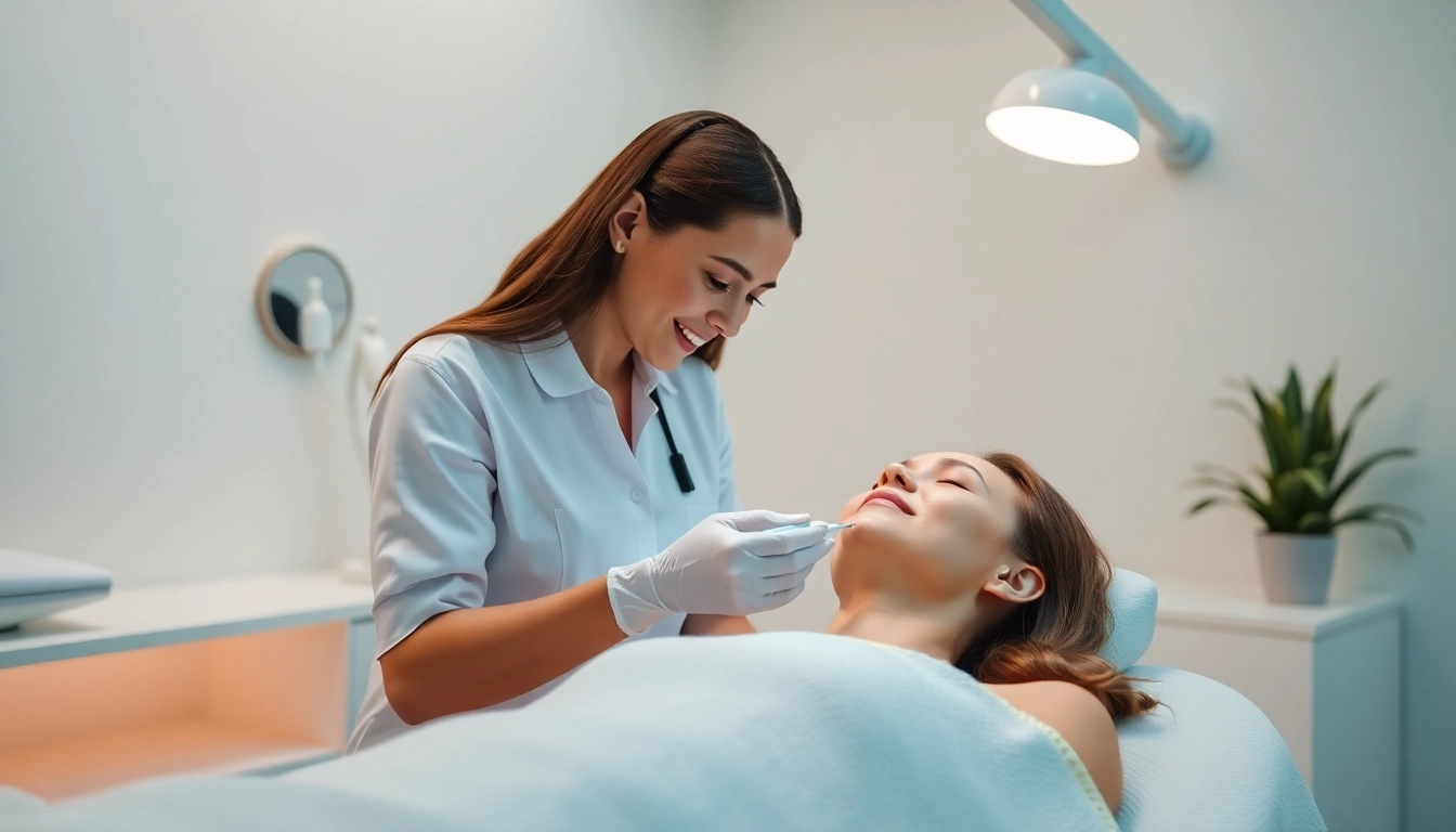 Administering a Fett-weg Spritze for effective fat reduction in a soothing clinic environment.