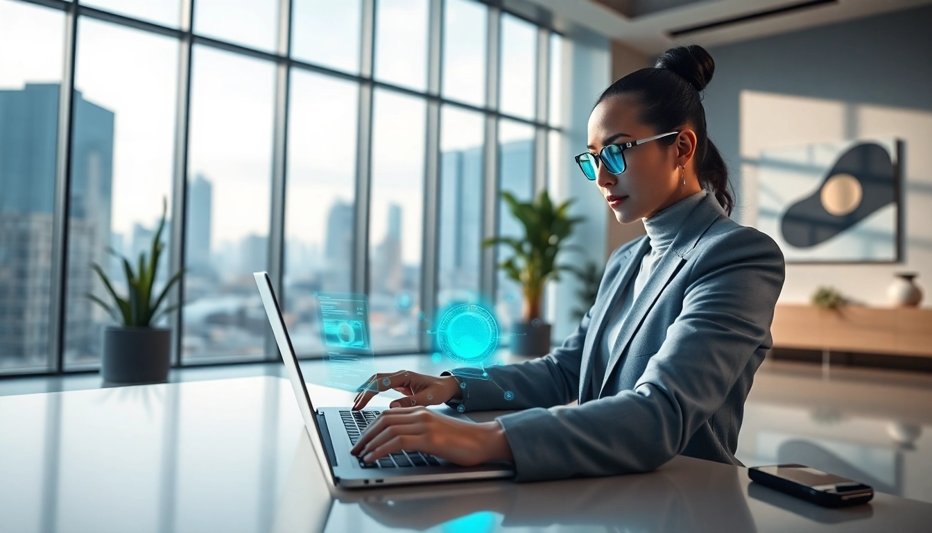 Engaging user interaction with advanced technology during a "crush on ai" experience in a modern office.