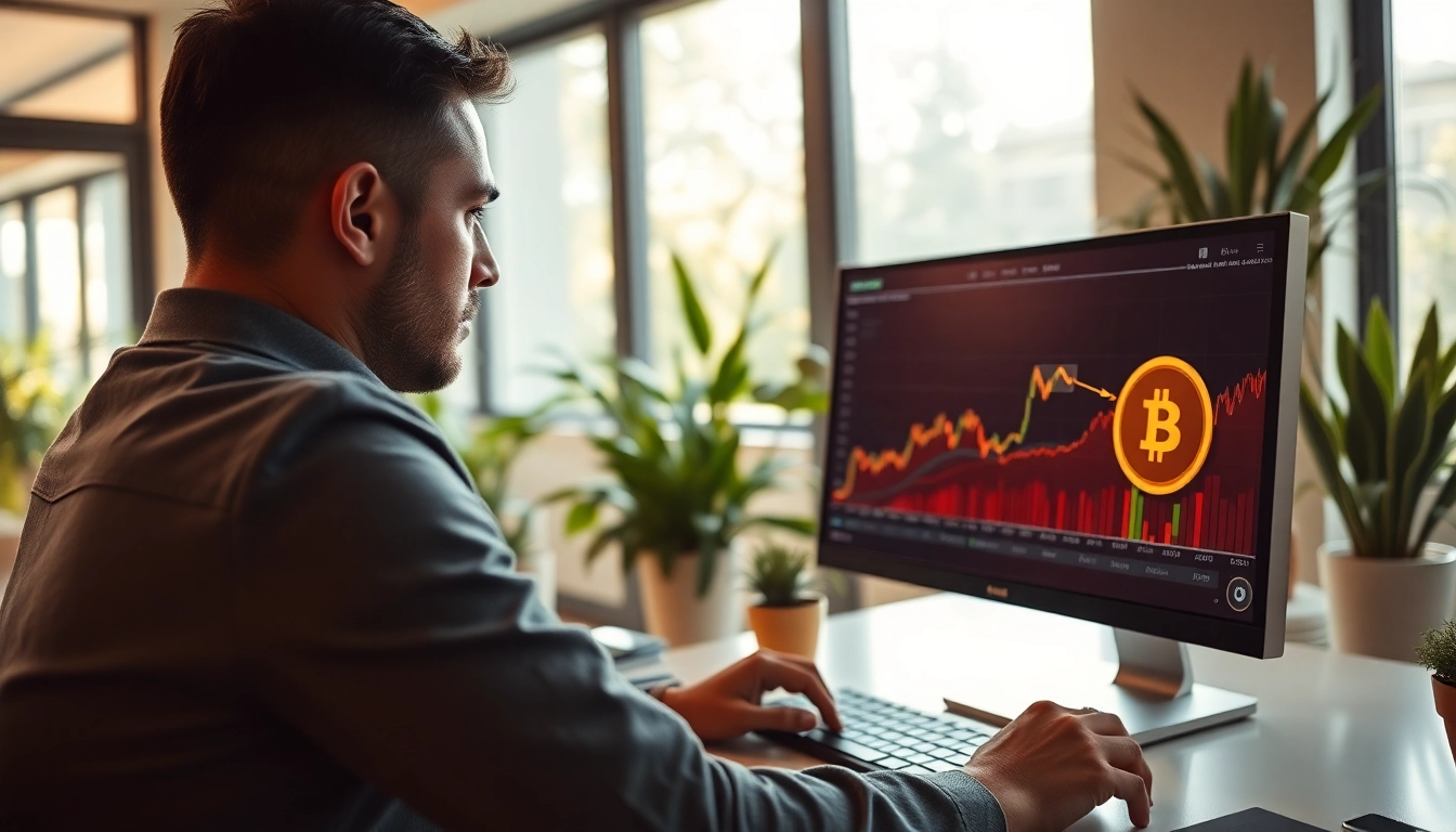 Engaged investor studying trends in lindy coin investing with digital displays.