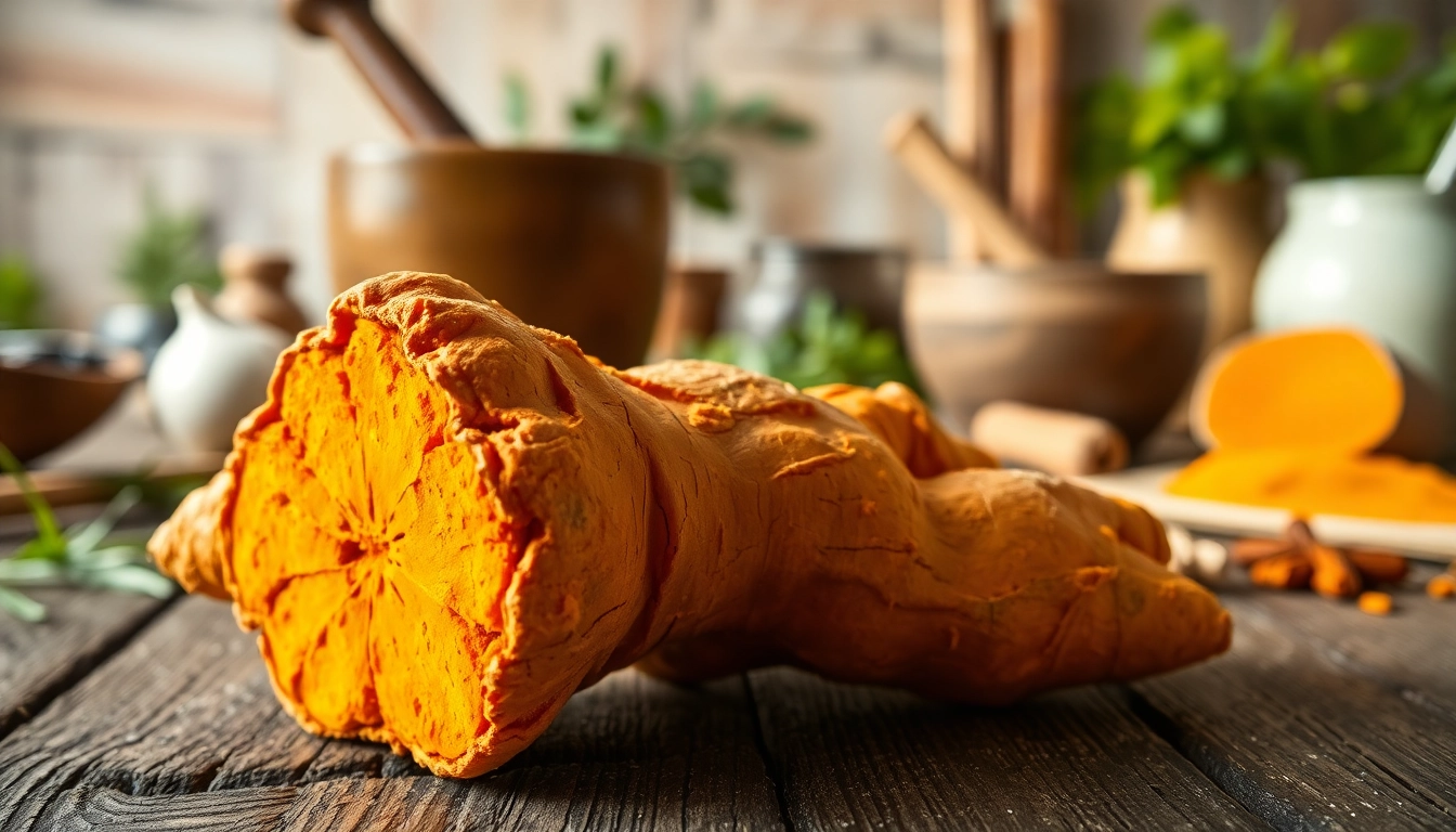 Turmeric Root showcased in a culinary setting, highlighting its vibrant texture and color.