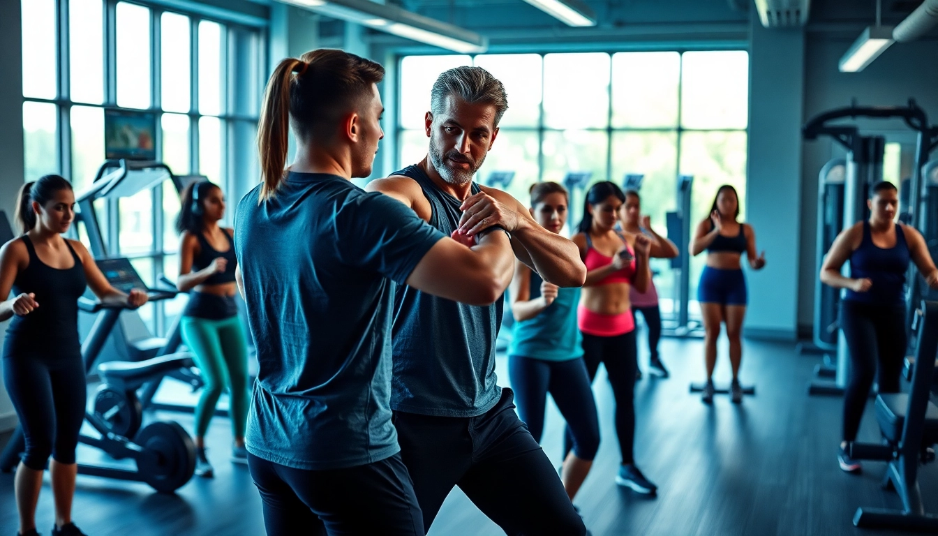 Engaged trainer in a vibrant gym representing the best gym near me with diverse clients.