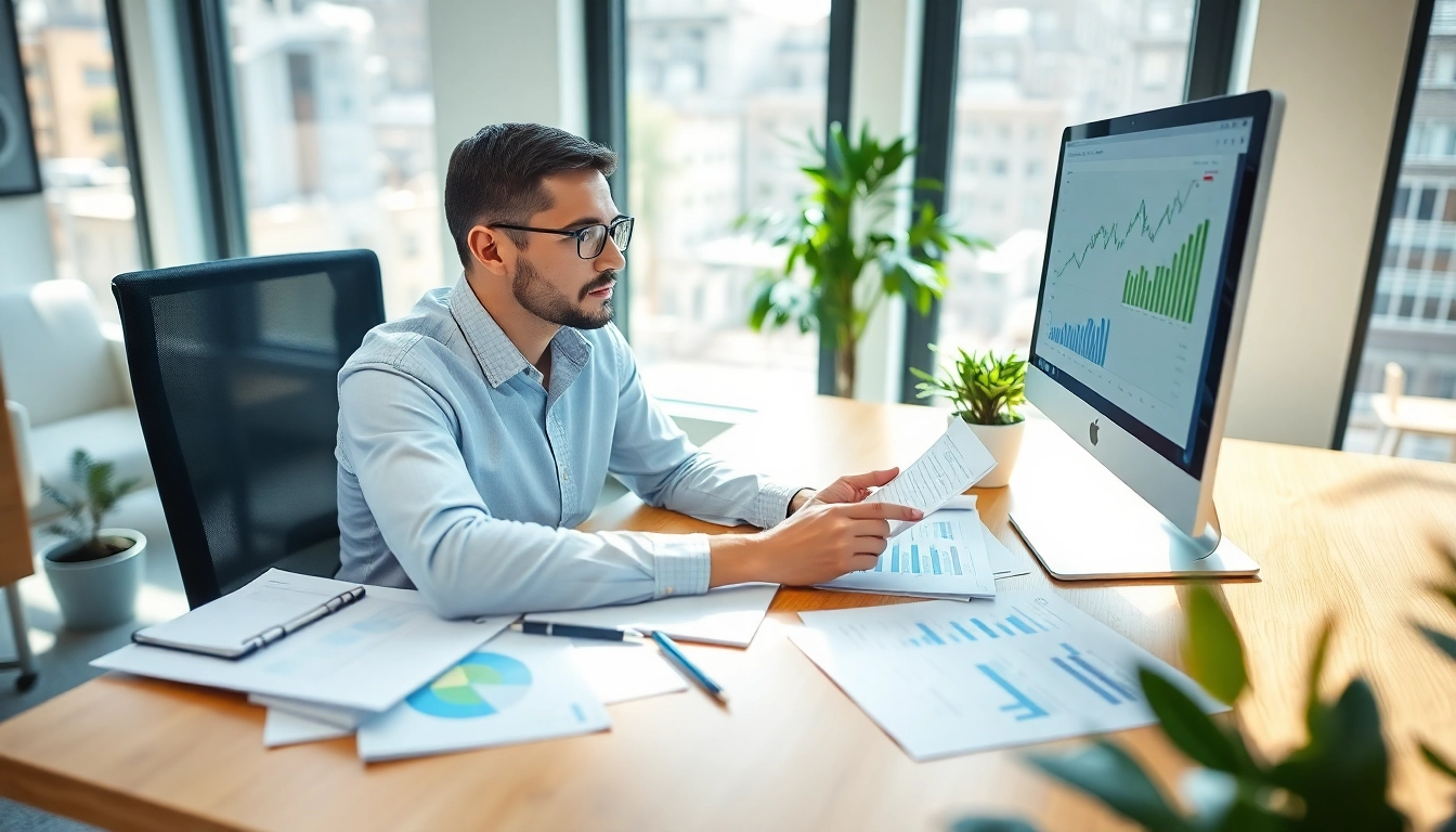 Analyze impairment test results with a financial analyst at a desk filled with reports and technology.