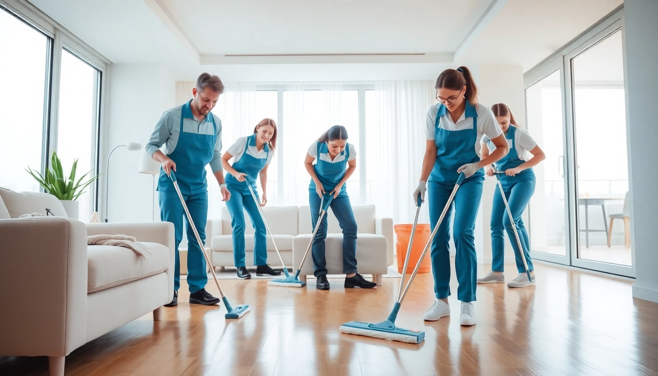 Efficient bond cleaning Brisbane service showcasing expert cleaners in a bright apartment.
