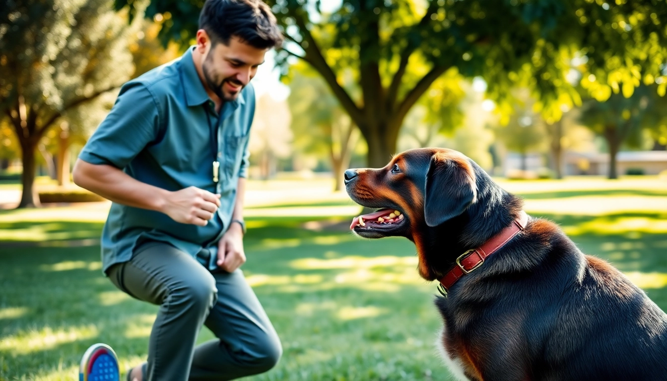 Training a dog in Irvine at a sunny park, highlighting the joy of Dog Training Irvine with positive reinforcement.