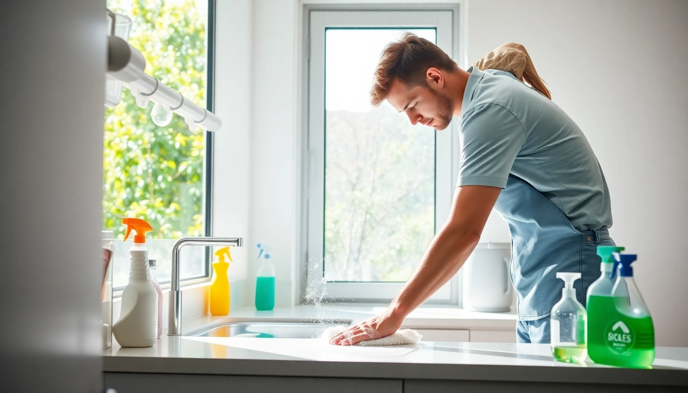 Efficient bond cleaning Brisbane services highlighting a professional cleaner in action.