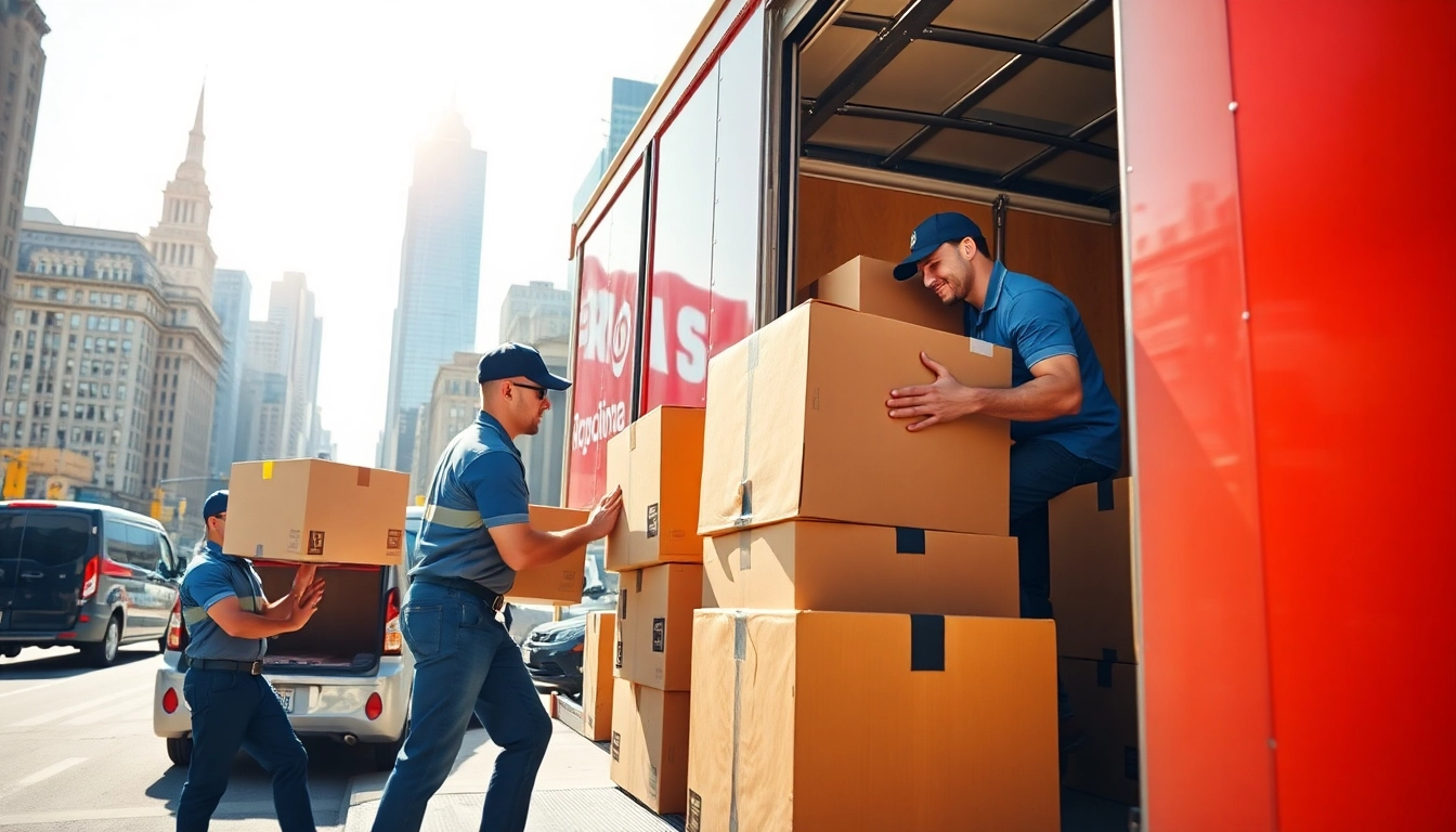 Efficient Cheap movers NYC loading boxes into a truck on a sunny day in the city.