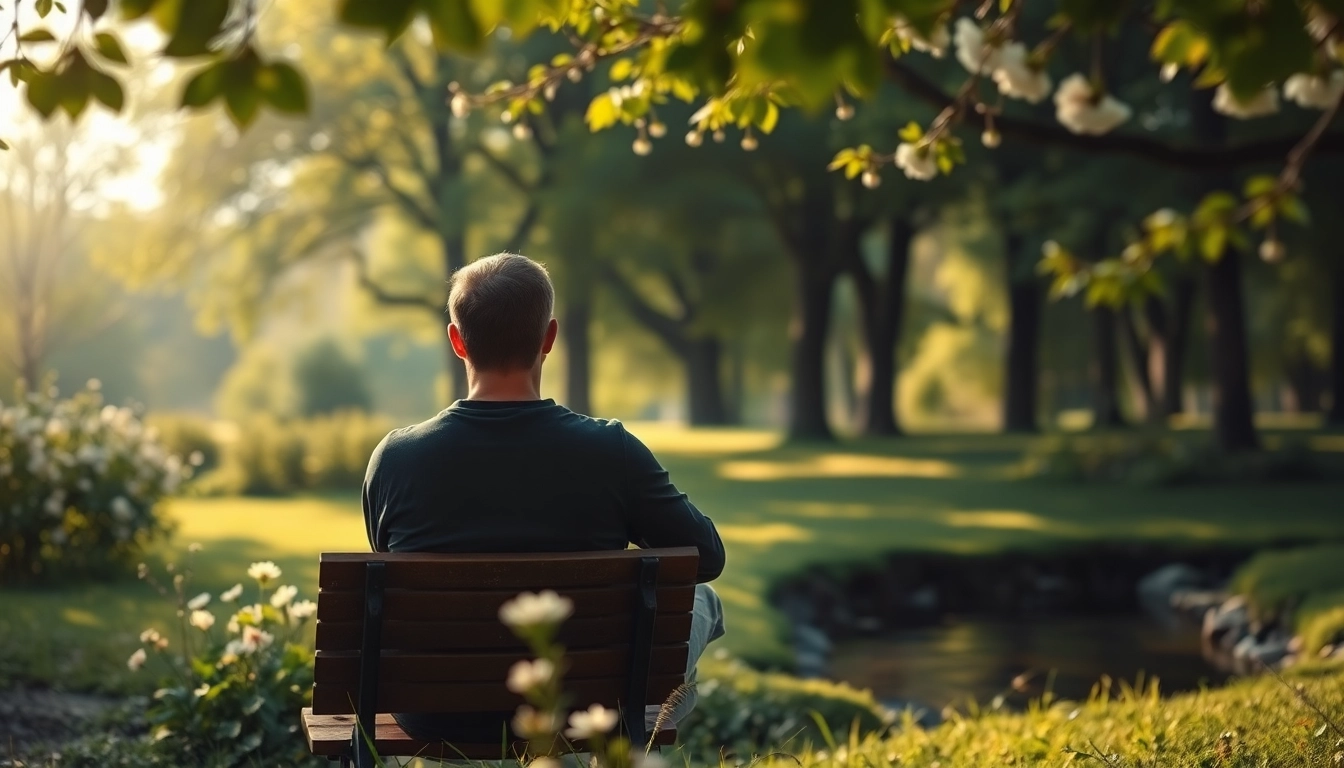 Capturing emotions while dealing with grief in a peaceful park scene.