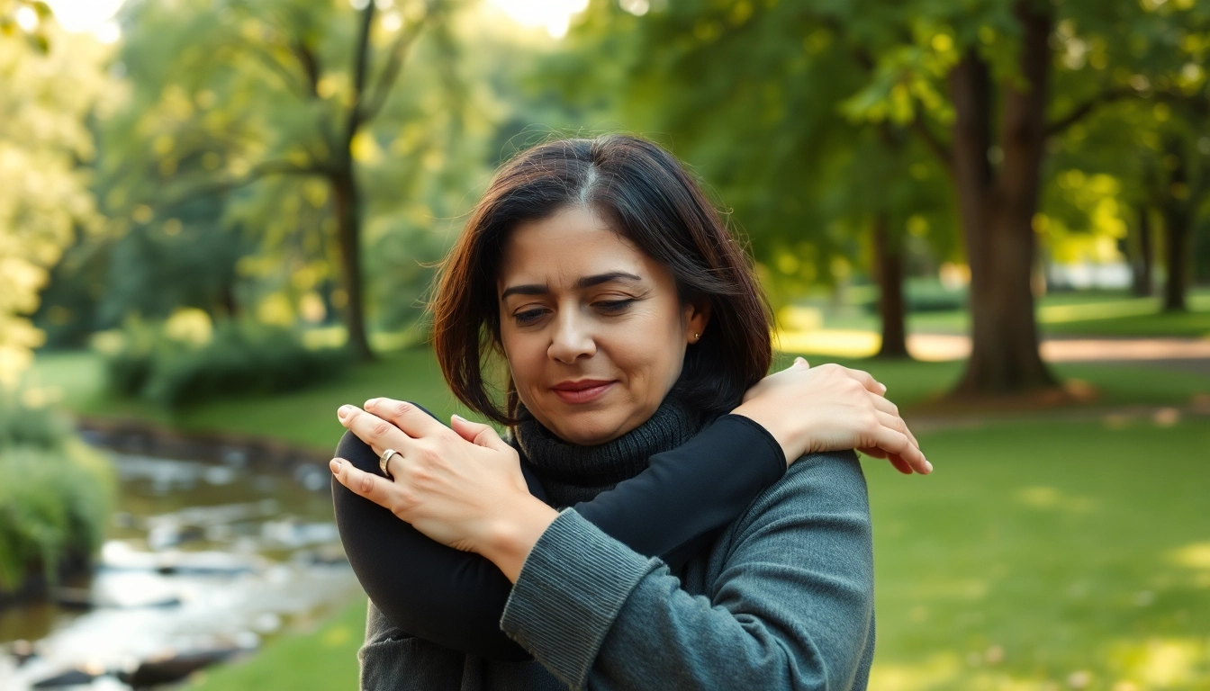 Helping someone dealing with grief in a peaceful park setting, focusing on compassion and support.