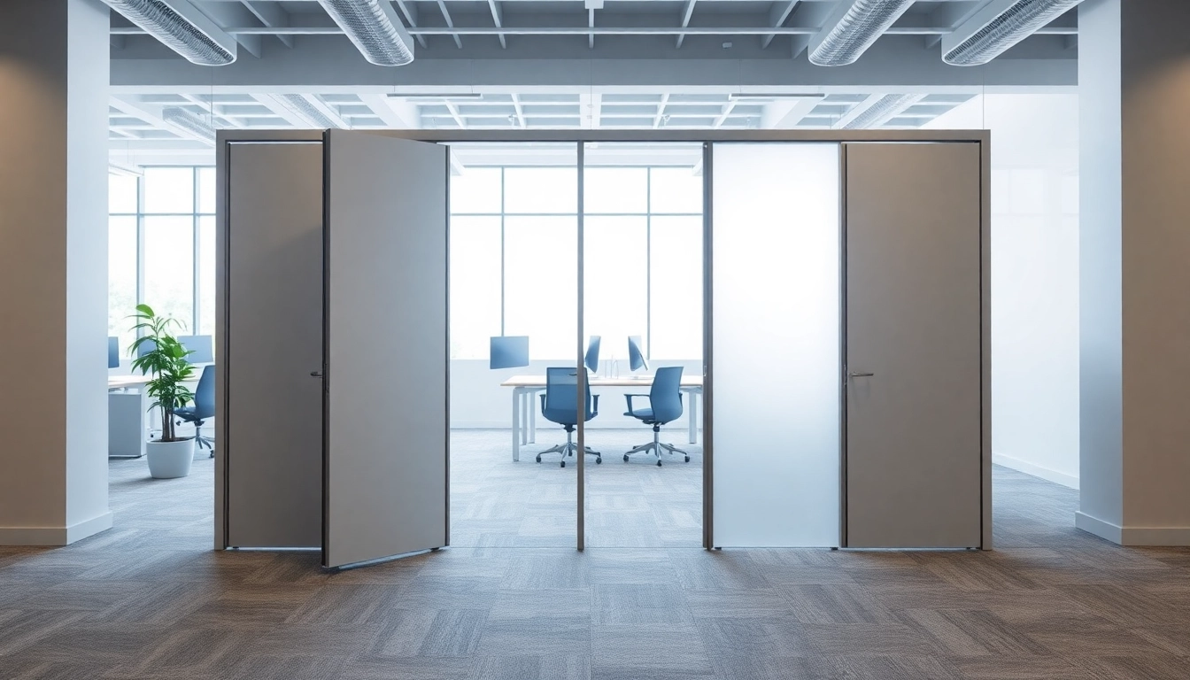 Efficiently demonstrating a Folding Partition Wall within a modern office setting.