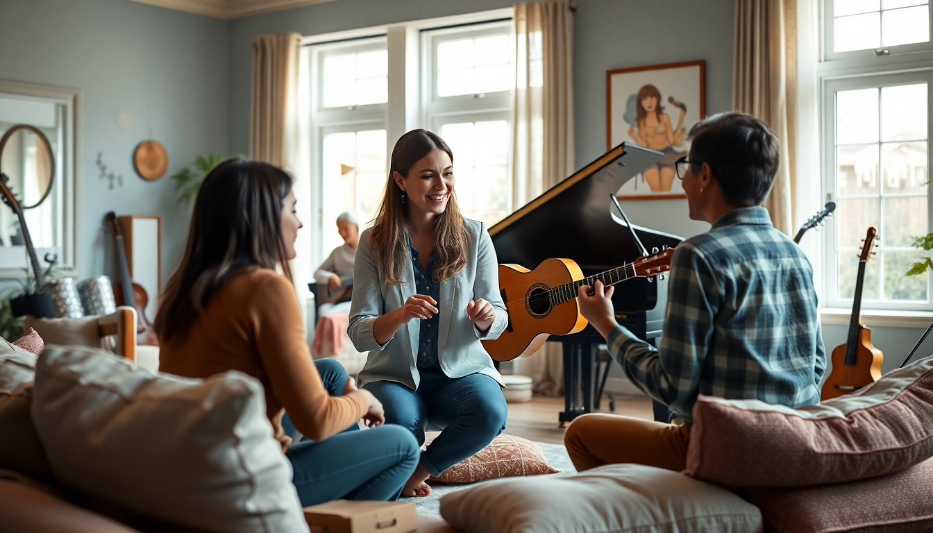 Engaging session in Musiktherapie showcasing a therapist connecting with clients through music.