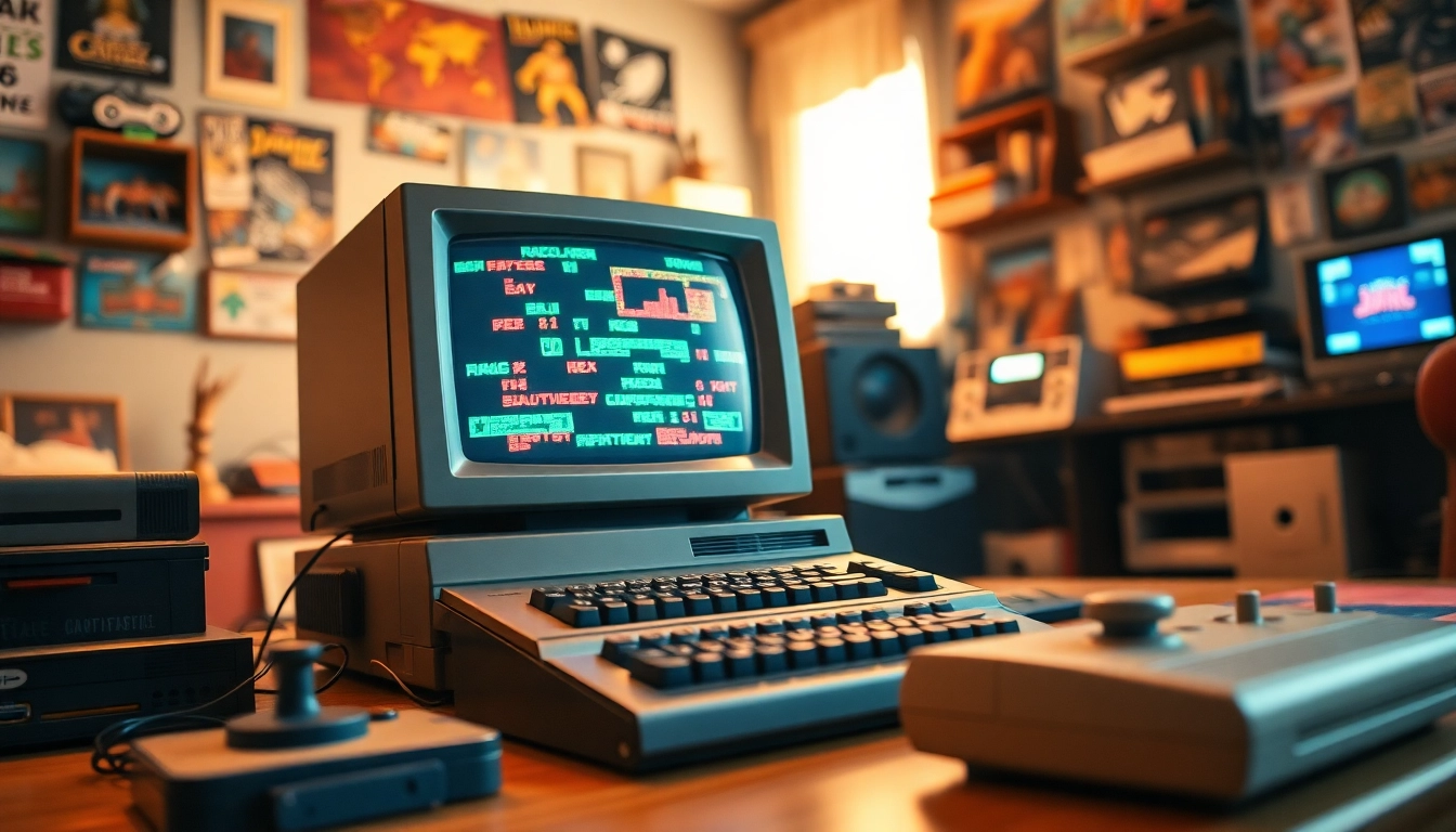 Engage in fun as you play dos games on a vintage gaming setup filled with retro elements.