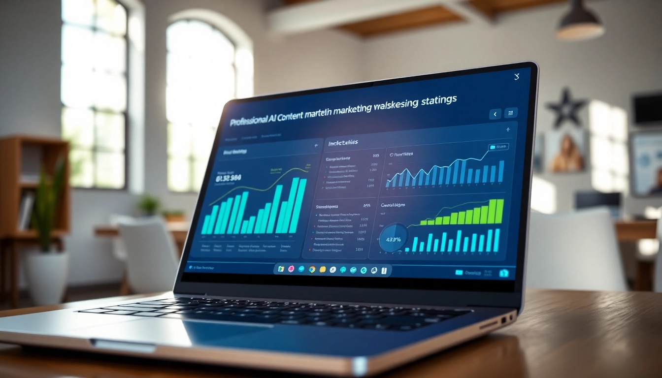 Showcasing AI content marketing platform in use, highlighting user-friendly analytics and vibrant interface.