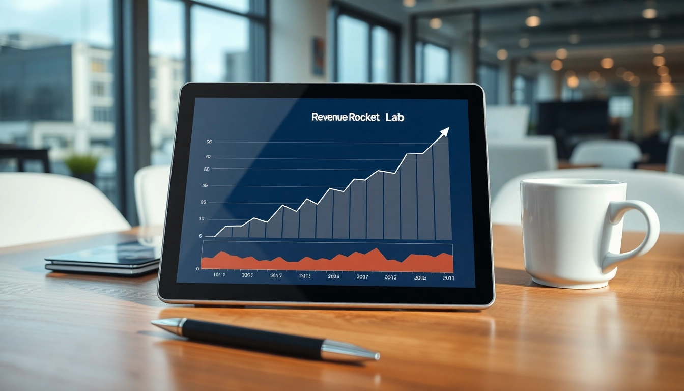 Analyze trends in Revenue Rocket Lab with financial data visualization and office elements.