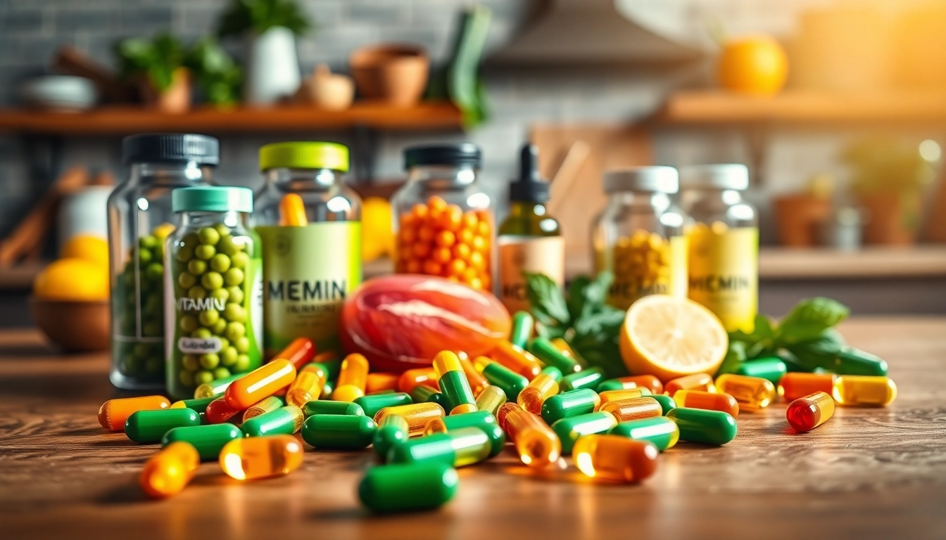 Vitamin Boosters prominently displayed with a vibrant and inviting arrangement of capsules and natural elements.
