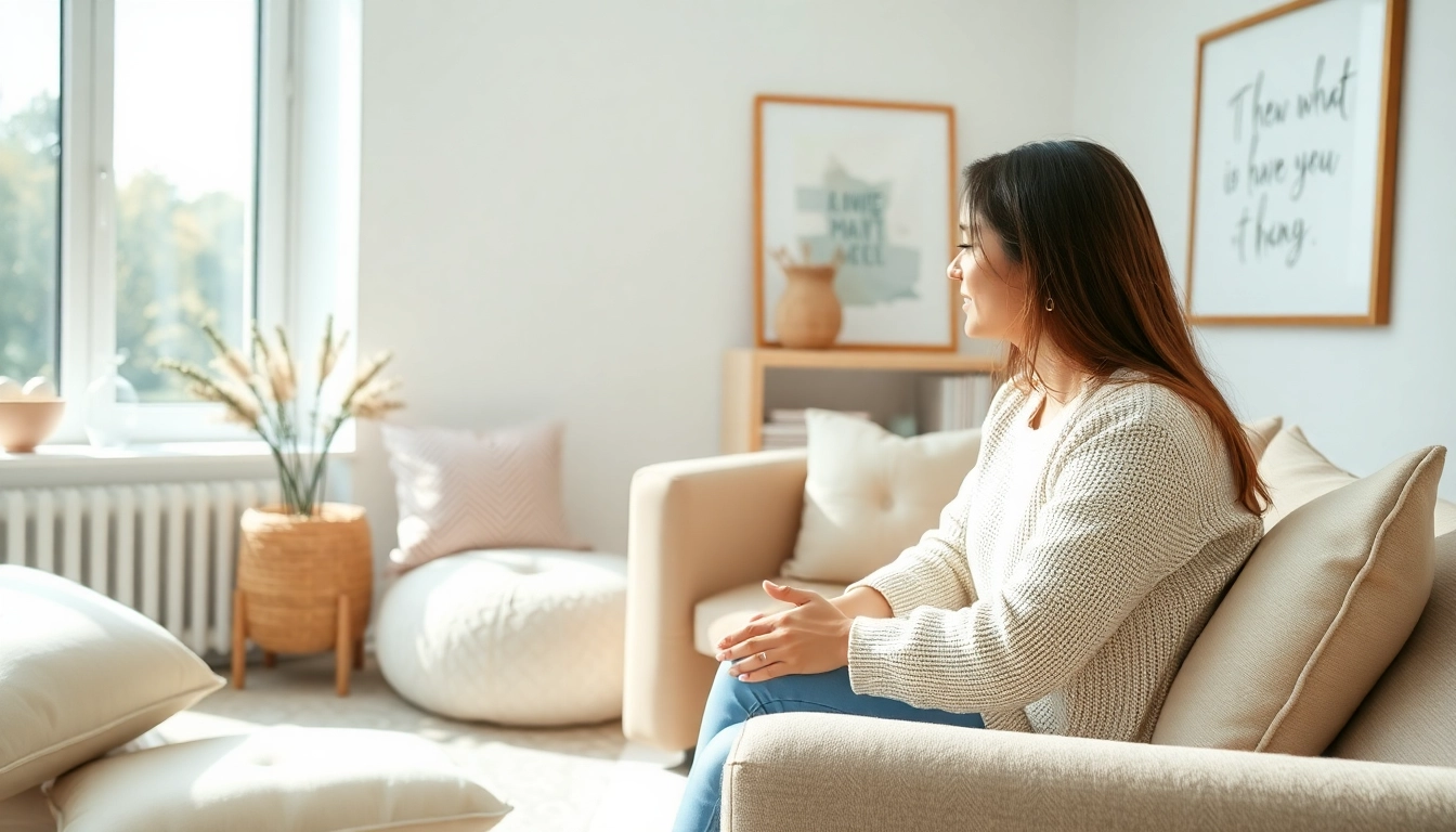 Engaged attachment theory specialist in a warm therapy room creating a safe environment.