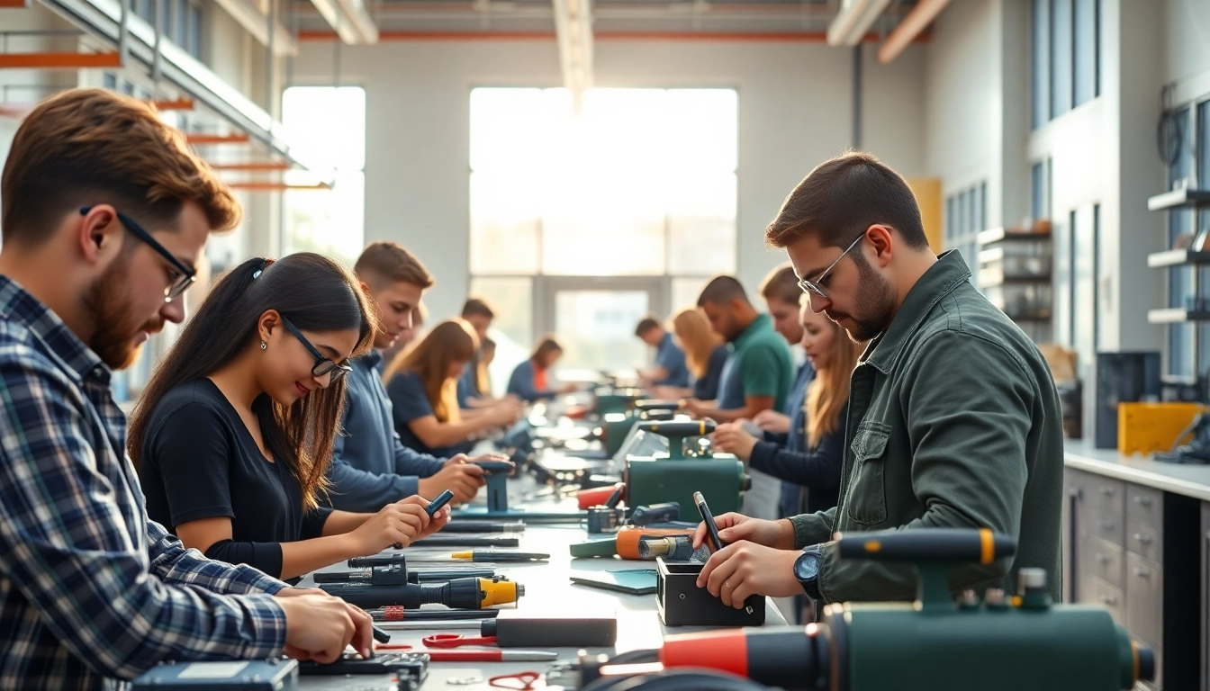 Engaged students in a trade school in Tennessee workshop, showcasing hands-on training and learning.