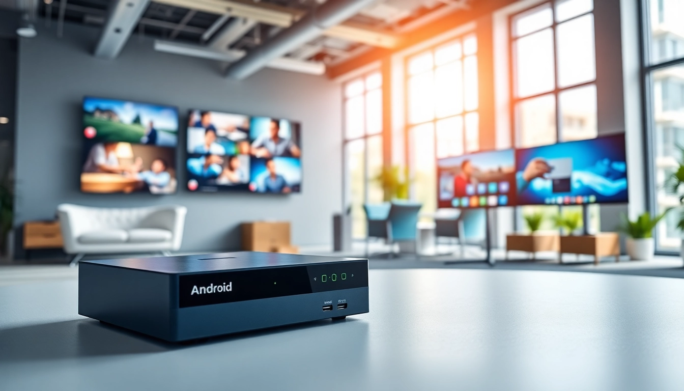 Engaging Android digital signage player showcasing vibrant content in a modern office.