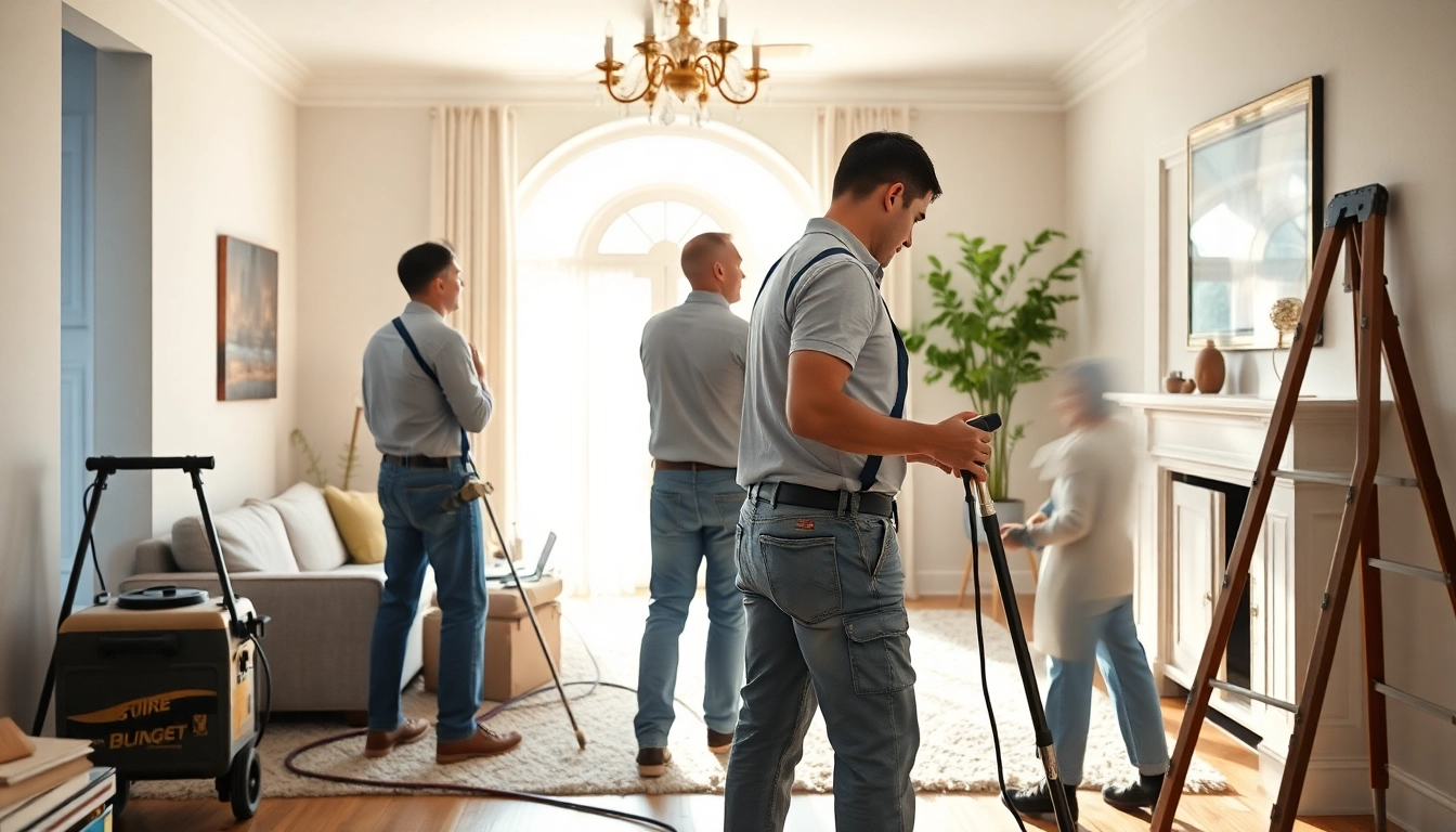 Restoration professionals working in a Queens County NY home, highlighting skilled craftsmanship.