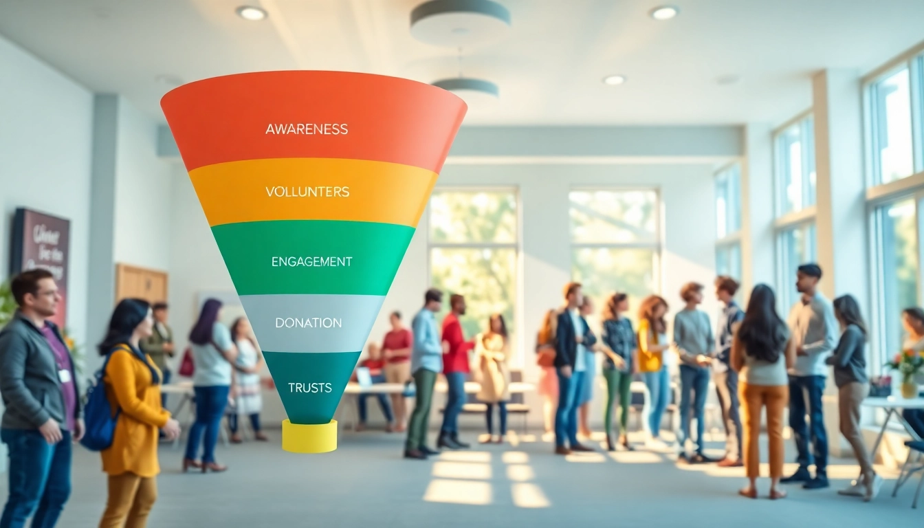 Visualizing funnels for nonprofits with an engaging diagram in a community setting.