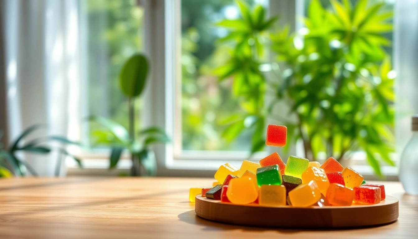 Indulge in delicious hemp-derived THC gummies presented enticingly on a wooden table.