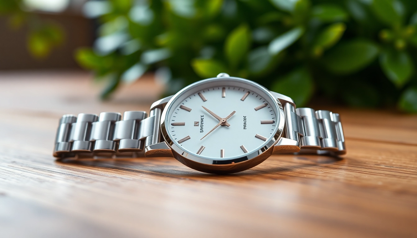 Stylish Damen Armbanduhr on a wooden table highlighting its elegance and design.