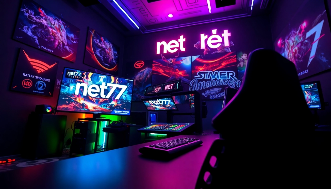 Menampilkan permainan net77 game yang mengasyikkan dalam suasana gaming yang futuristik.