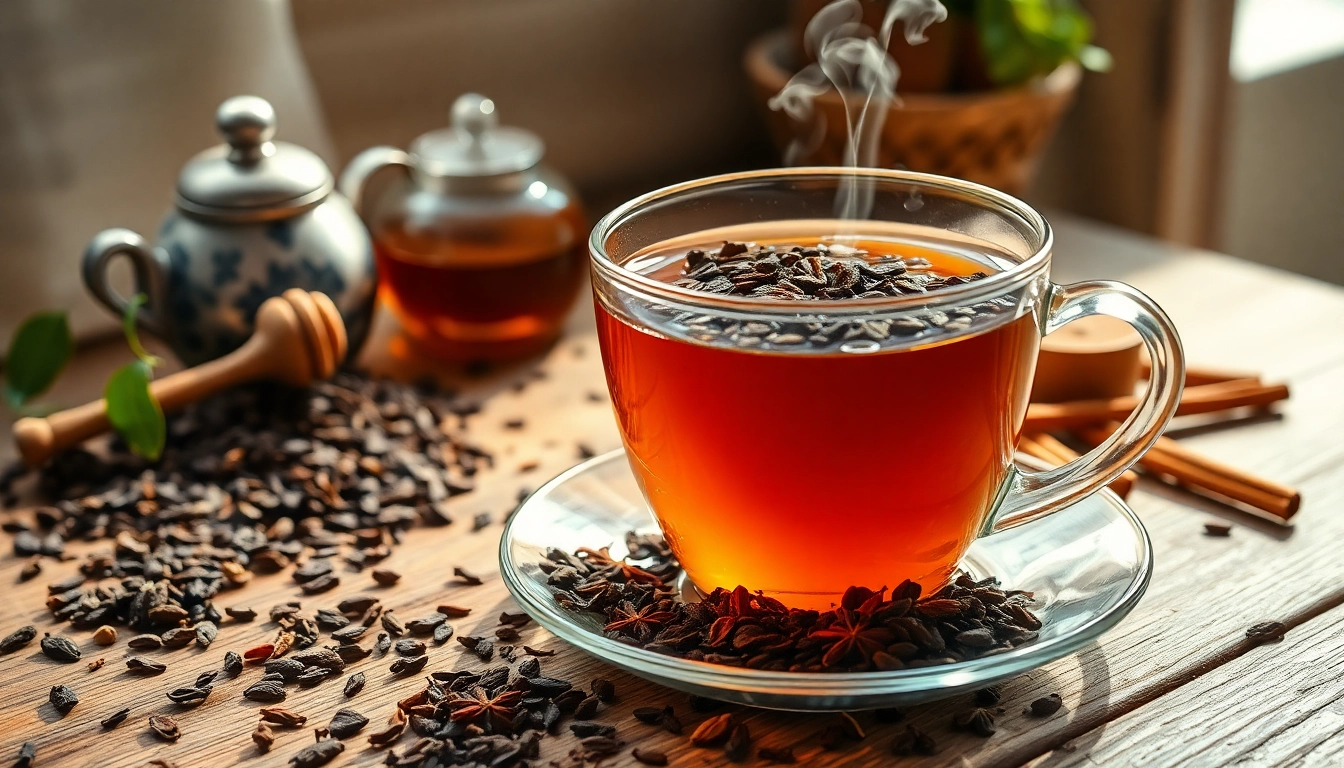 Enjoying a cup of loose leaf black tea infused with aromatic spices in a cozy setting.