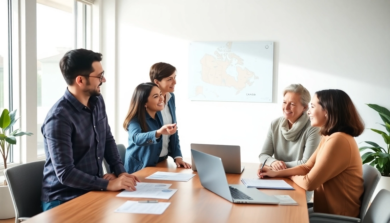 Discussing Canada immigration options with a consultant in a modern office setting.