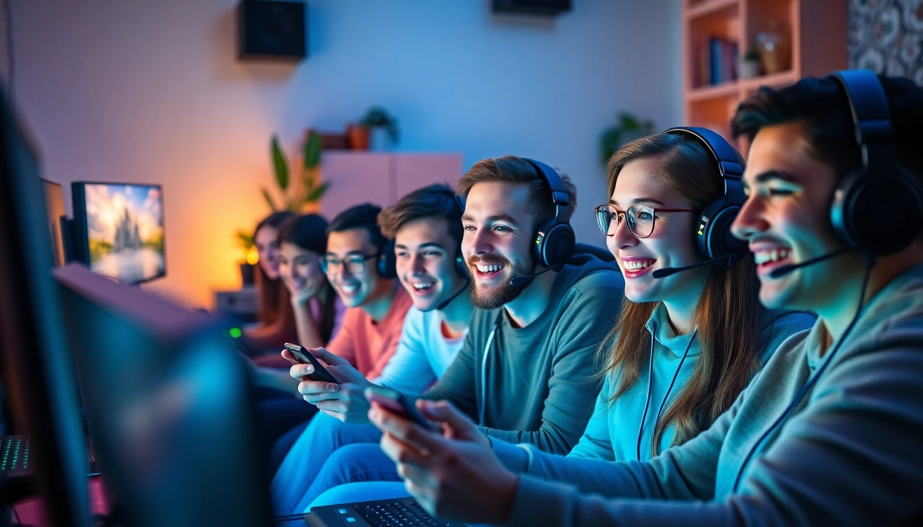 Para gamer sedang asyik bermain game online bersama, terlihat antusias dan berdiskusi.