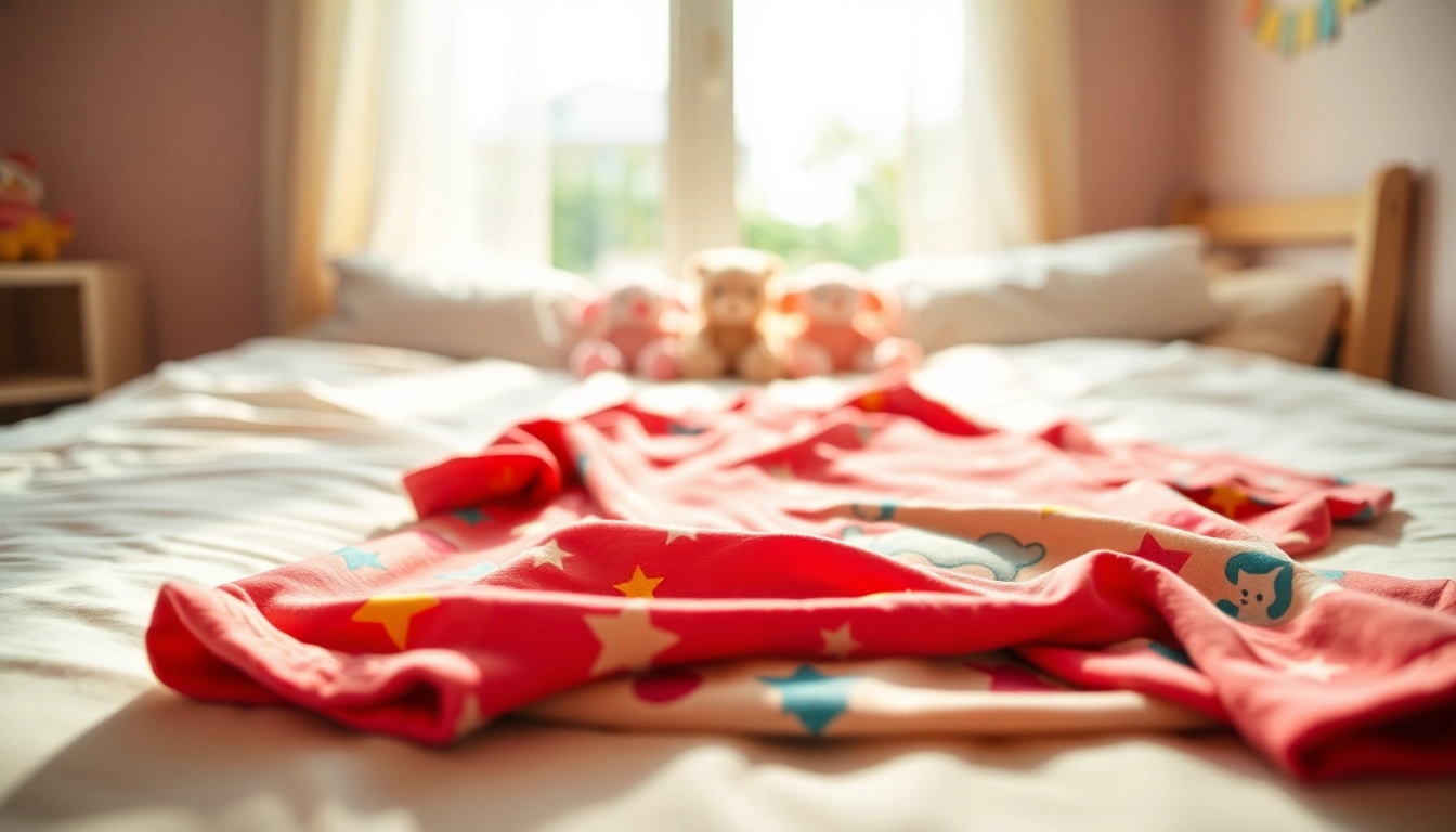Showcasing vibrant kids pajamas on a cozy bed, inviting imagination and comfort.