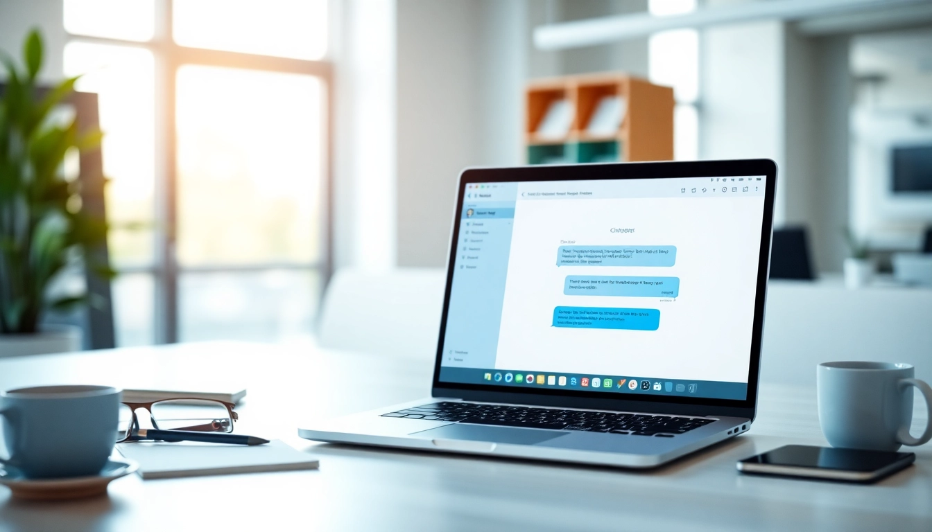 Engage with a chatgpt chatbot in a modern workspace filled with tech gadgets.
