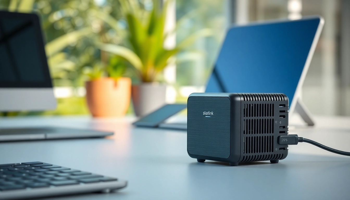 Showcasing the starlink mini 12v power supply with a sleek design against a bright, natural backdrop.
