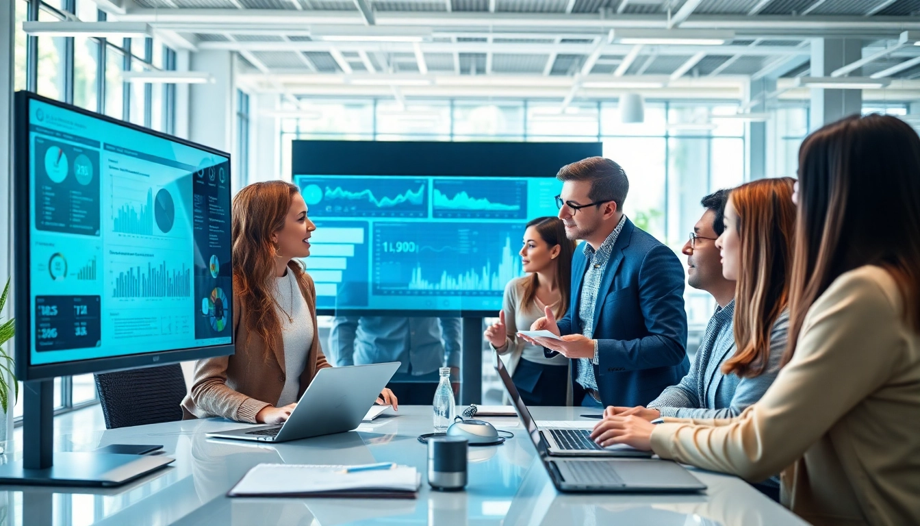 Team using AI for competitive intelligence analysis in a modern office environment