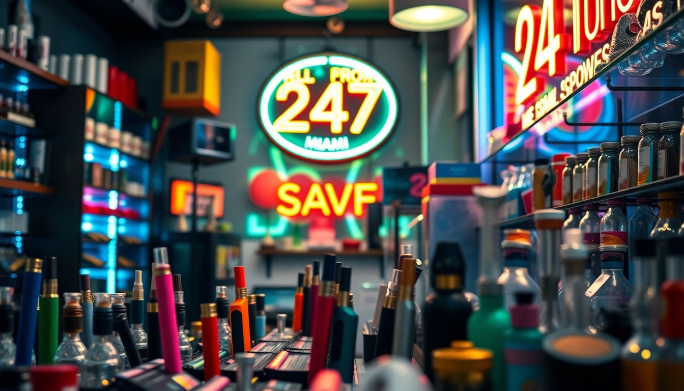 Find the best 24 Hour Smoke Shop near me Miami, showcasing vibrant shelves filled with smoking accessories.