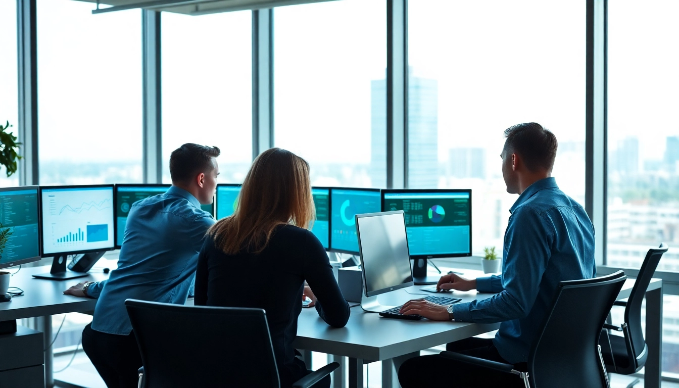 Data Remediation team analyzing data in a modern office setting focused on collaboration and quality.