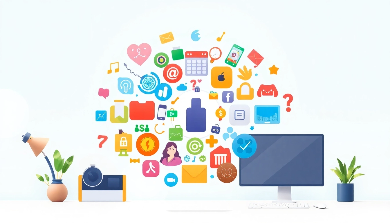 Engaging Icons arranged in a circular pattern with vibrant colors in a creative workspace.