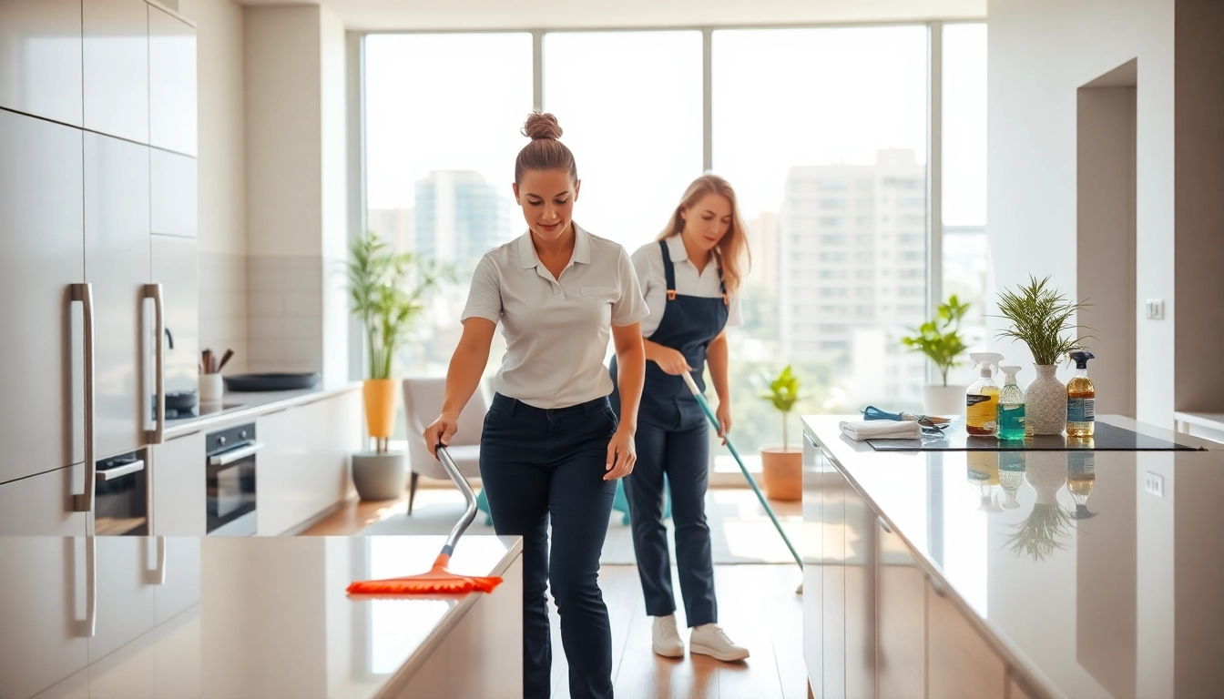 Bond cleaning Brisbane professionals efficiently cleaning a bright apartment space.