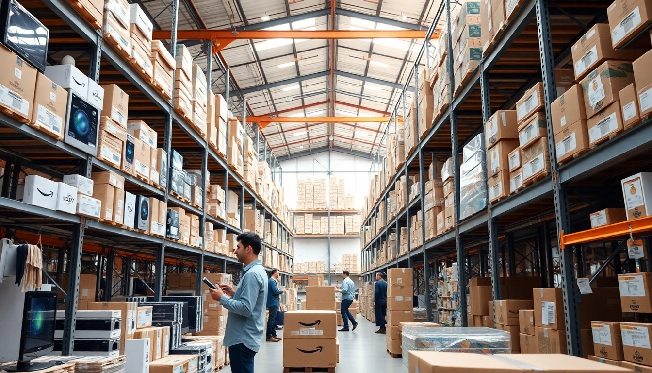 Amazon FBA wholesale products organized in a modern warehouse environment.