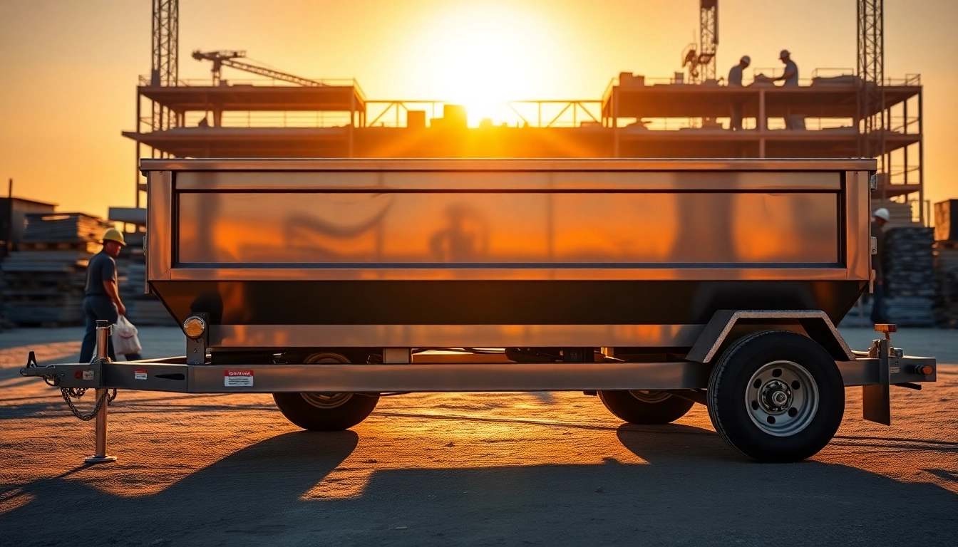Showcasing a strong dumpster trailer for sale in a dynamic construction environment.