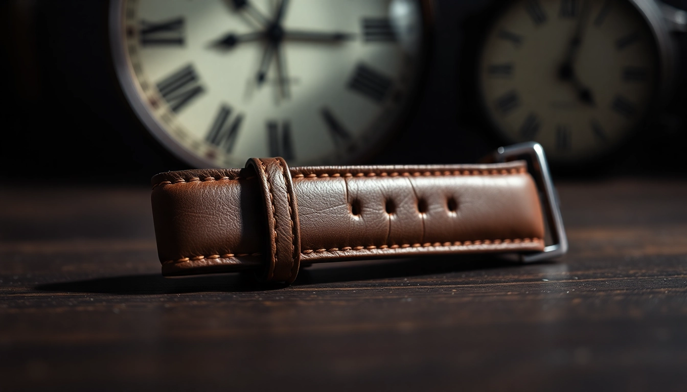 Showcase a detailed 18mm leather watch strap featuring rich leather texture and craftsmanship.