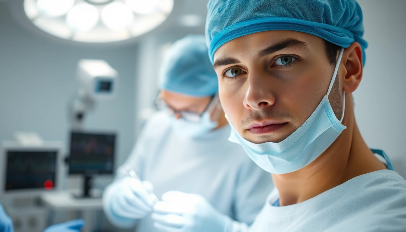 Behandeln in der Schönheitschirurgie Braunschweig mit einem fokussierten Chirurgen in einem modernen OP.