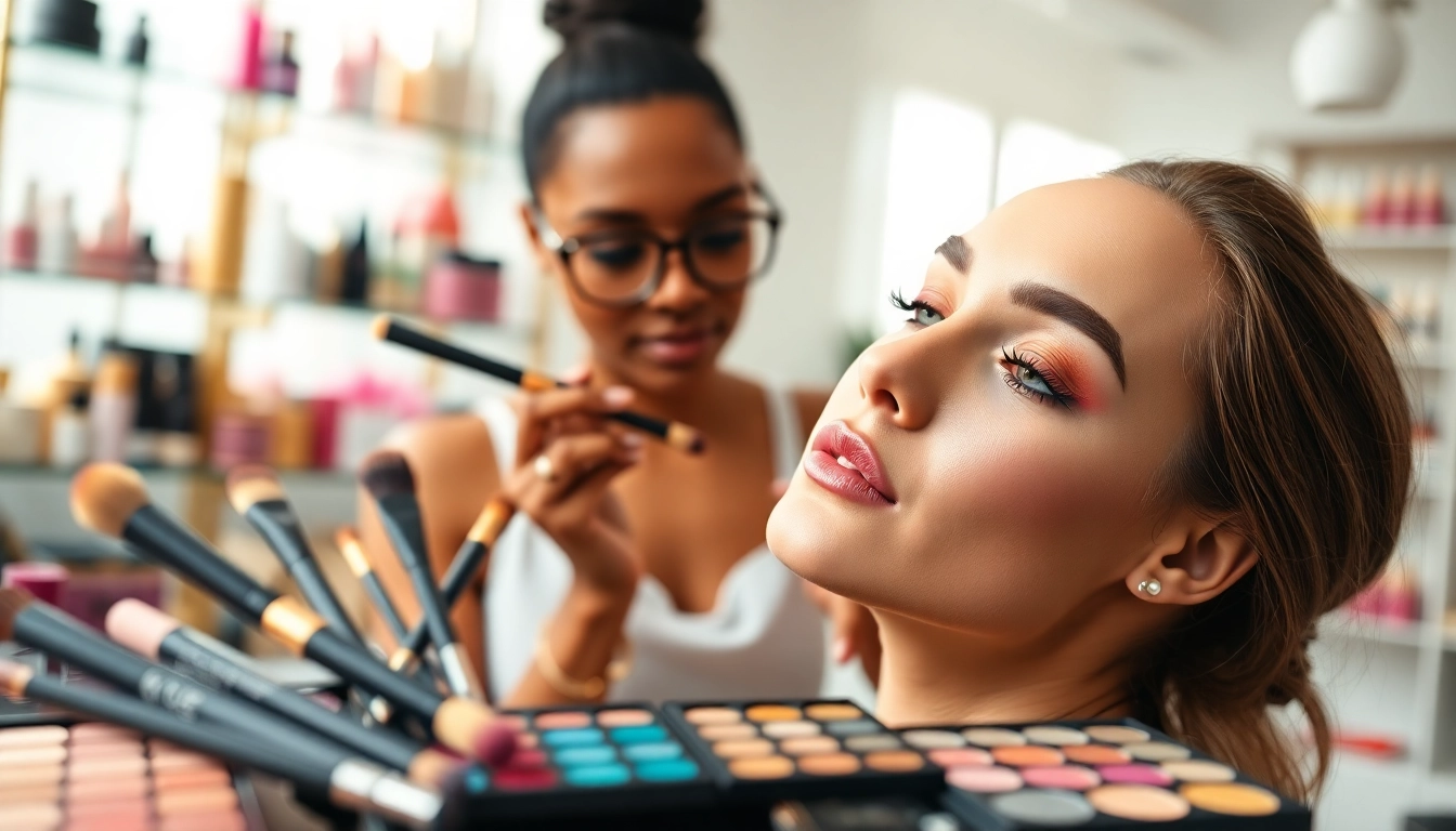 Apply vibrant cosmetics with expertise using products from https://cosmeticsarenas.com at a modern studio.