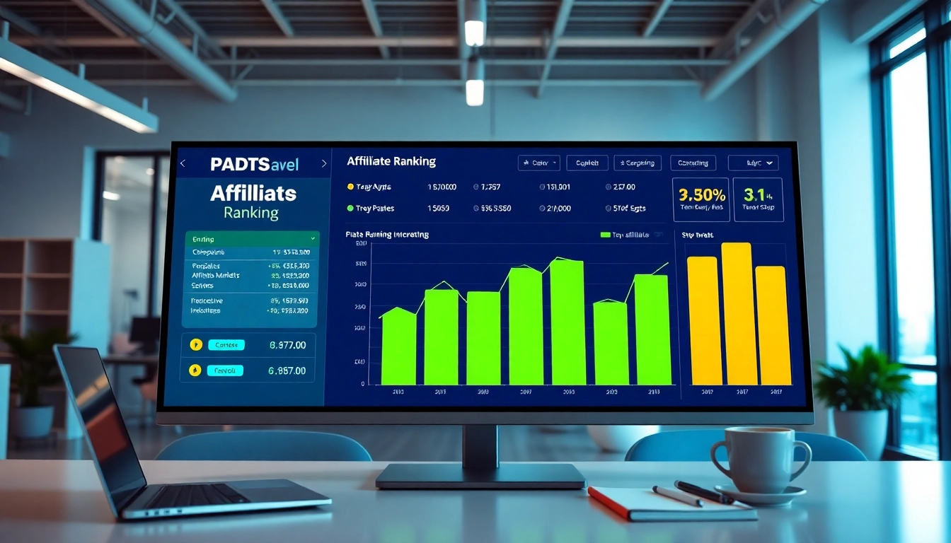 Visualizing affiliate ranking through a modern dashboard showcasing statistics and infographics.