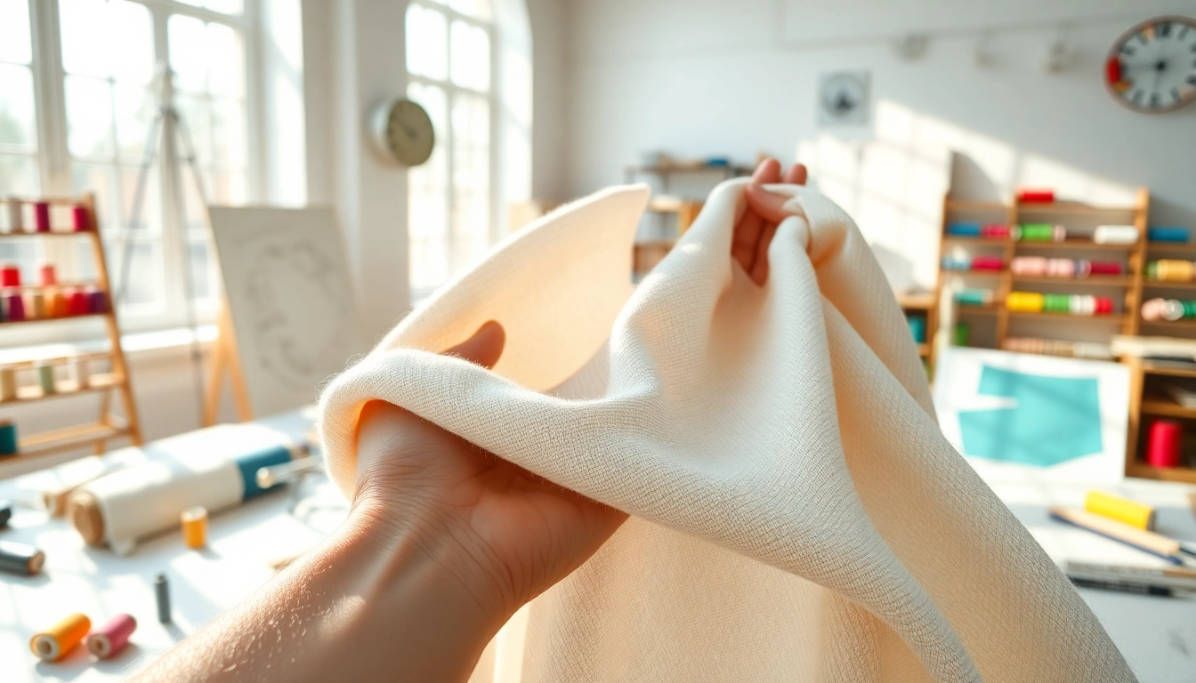 Katoen stof met kleurrijke garen in een creatieve textielstudio.