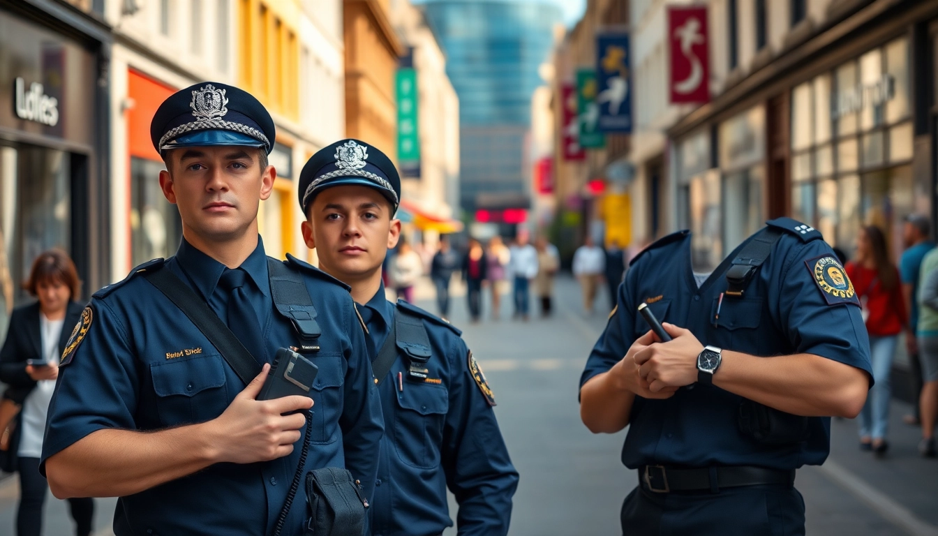 Security Guards Leeds standing vigilant in a busy urban scene ensuring safety and protection.