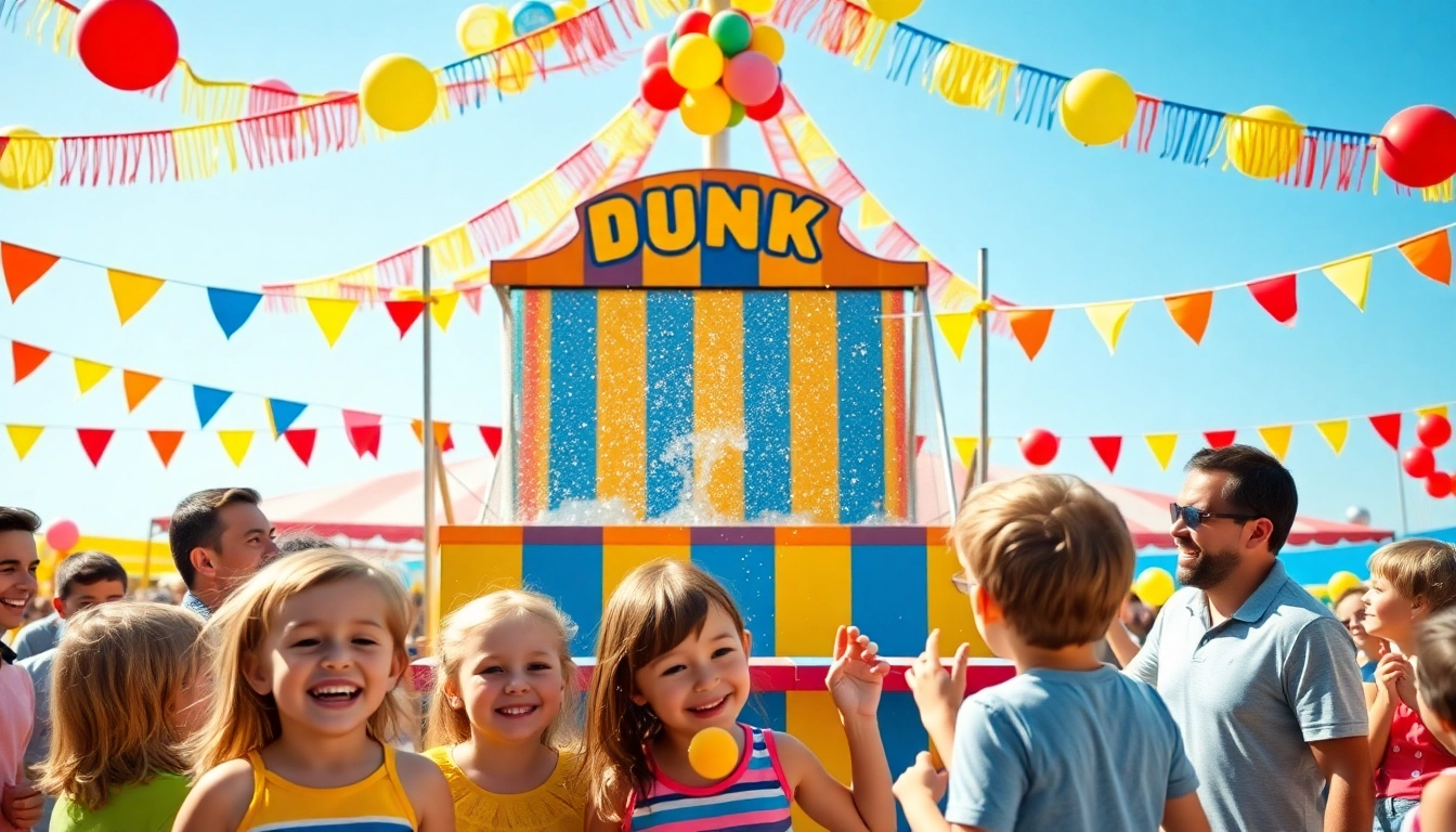 Participants enjoying a fun dunk tank experience with laughter and excitement.