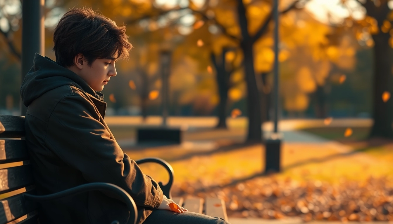 A person reflecting on the emotional impact of a relationship breakup in a serene autumn park setting.
