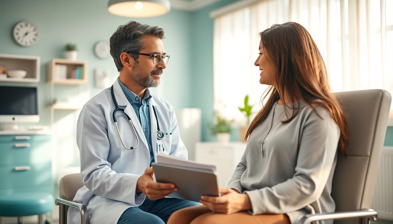 Consultation on Bioidentical hormone therapy between healthcare provider and patient in a serene clinic.