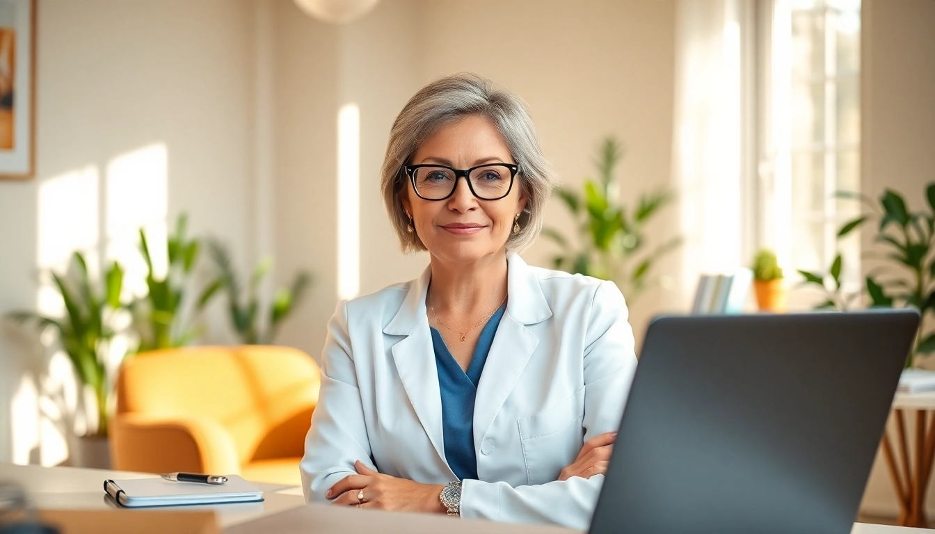 Empathetic psychiatrist consulting in a calm office environment.